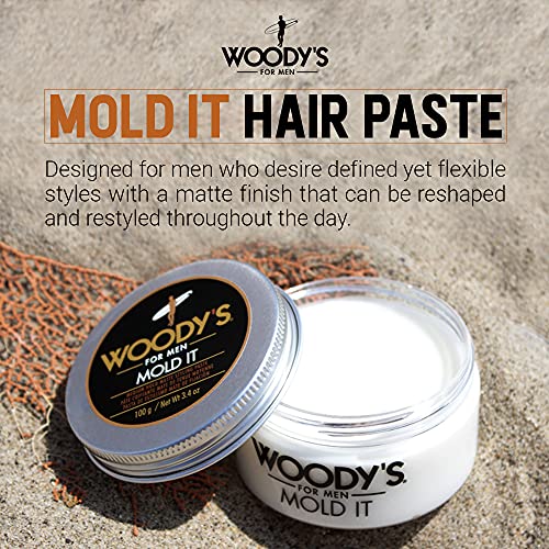 Woody's Mold It Matte Hair Paste for Men - Medium Hold, Adds Texture & Volume, Styling Clay For Men Alternative, |4 oz